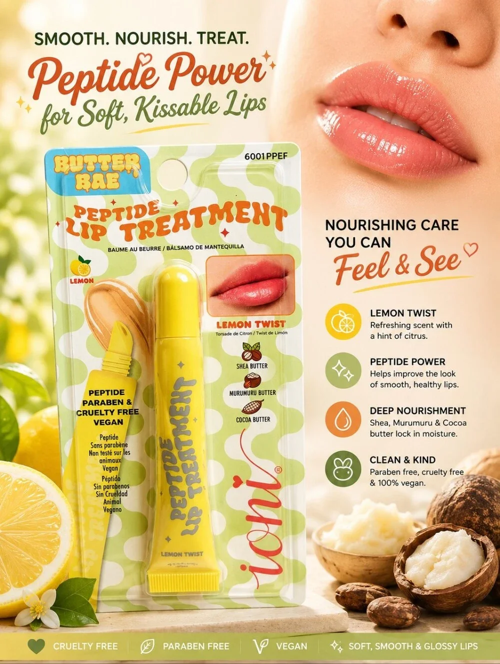 BUTTER BAE VEGAN PEPTIDE LIP TREATMENT W / COCOA BUTTER BY IONI NET WT. 0.35 OZ